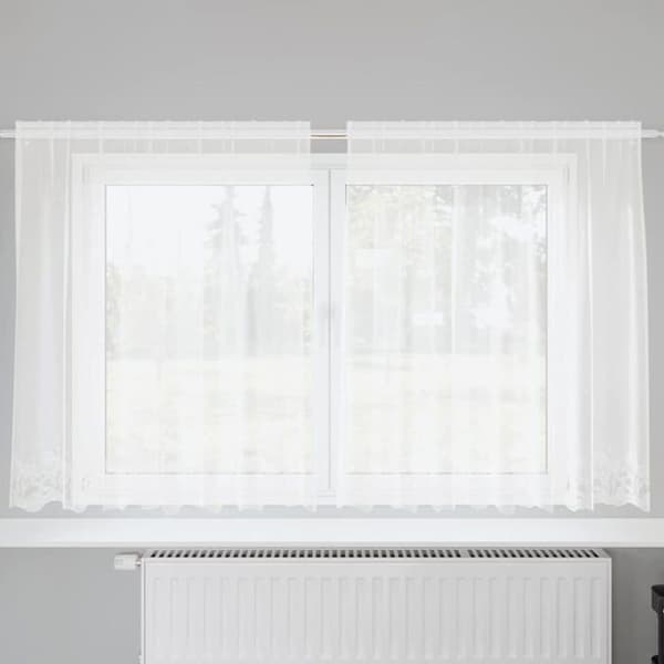 Blommönstrad spetsgardin - vidaXL - 180x200 cm - Vit - Polyester - Ljusfiltrerande - Flexibel installation Vit