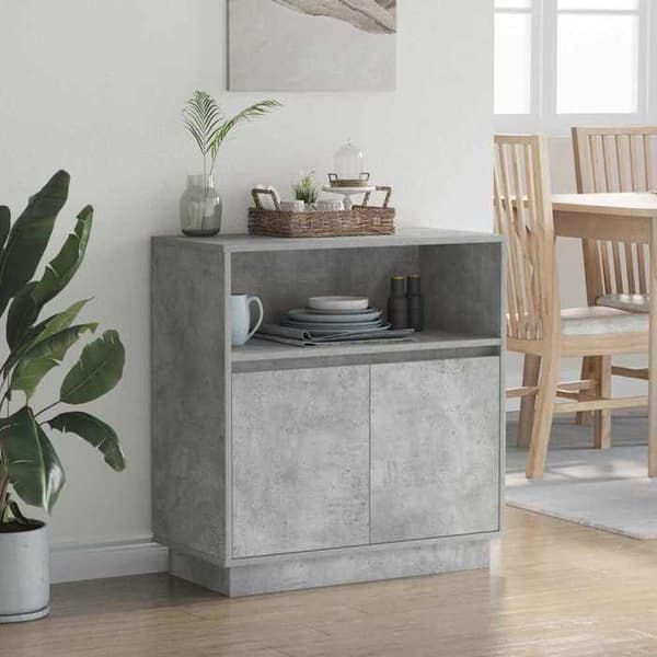 vidaXL Buffé LED Grå betong 71 x 34,5 x 75 cm Ingenjörsträ 869653