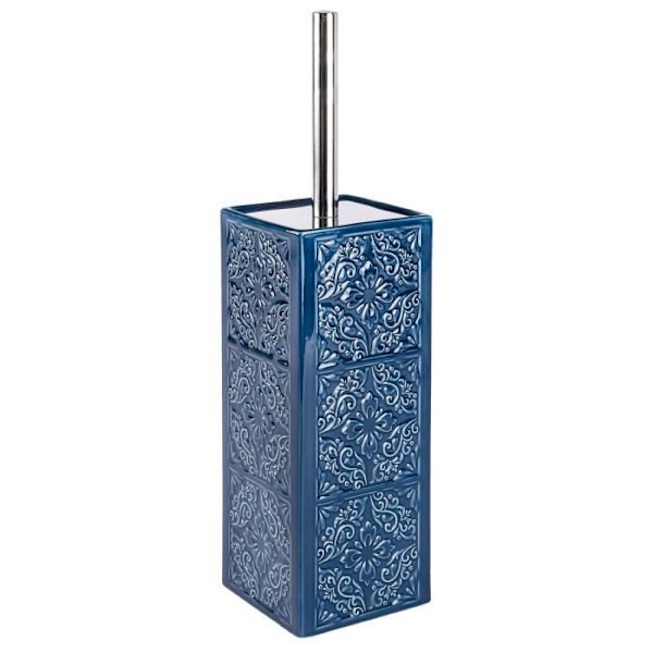WENKO Cordoba keramisk toalettborste, silikon toalettborste, svart toalettborste, Keramik, 35x9,5x9,5cm, mörkblå