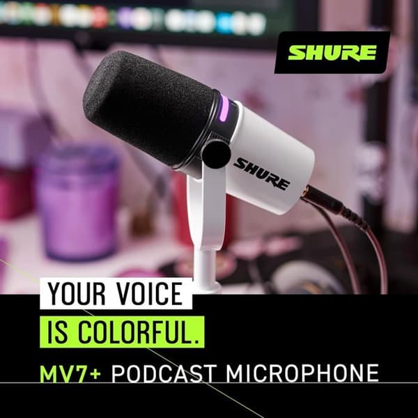Mikrofon USB - SHURE - MV7+-W - Dynamisk - Dubbelanslutning - LED-pekskärm Vit