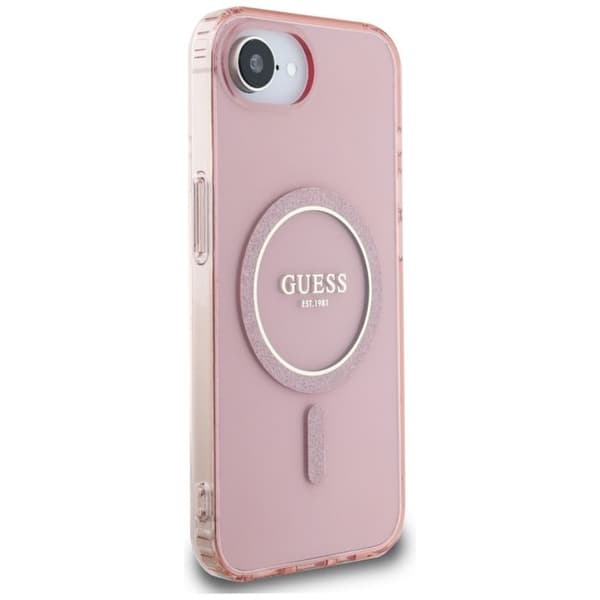 Coque Guess IML Glitter Circle MagSafe för iPhone 16e - Rosa Rosa