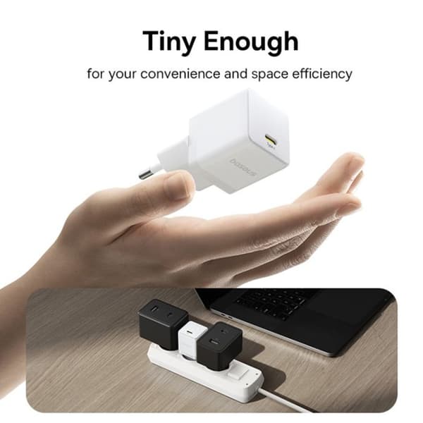 Laddare - BASEUS - Palm - 30W - USB-C - Moon White Månen vit