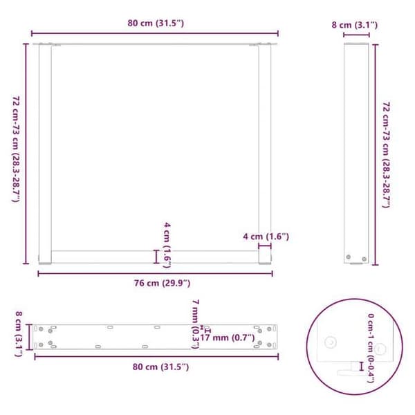 vidaXL U-formade matbordstativ 3 delar antracit 80 x (72-73) cm stål 4013206