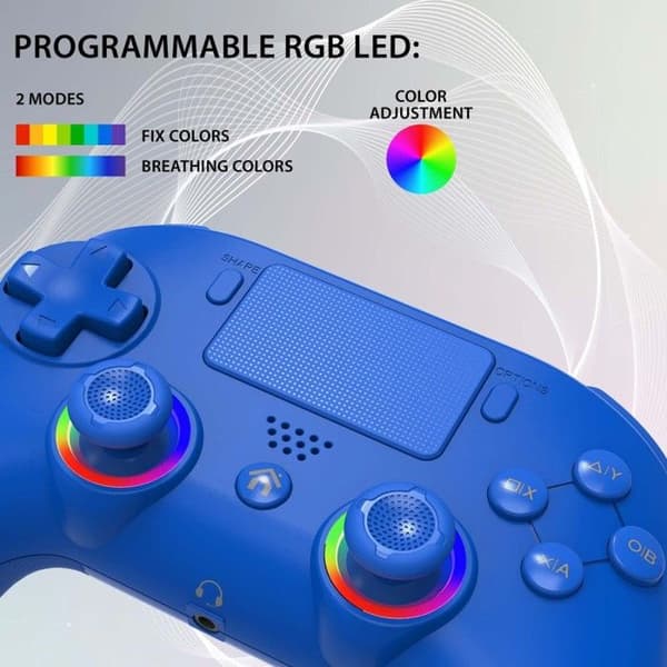 Manett - PS4 - Trådlös - LED RGB - PC Blå
