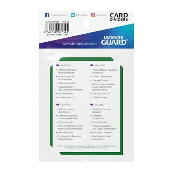Intercalärer för kort - Ultimate Guard - 10 stycken - Grön - Styv polypropen - 69x94 mm Grön
