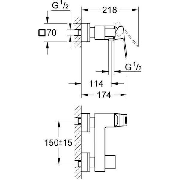 GROHE Eurocube väggmonterad duschblandare 23145000 - Krom Grå krom