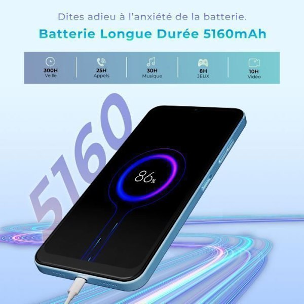 HOTWAV Note 15 Smartphone Billig - Gåvor För Mors Dag/Pappas Dag - 6,6" HD+ 4+64Go 5160mAh 4G Android 14 Mobiltelefon - Svart Svart