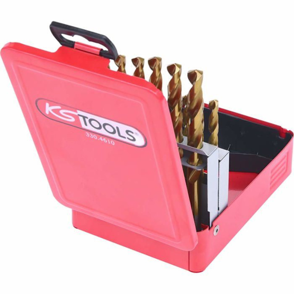 Borr - Ks-verktyg - 330.4610 - Set med spiralformade bitar HSS TiN i acero casete 19 pzs. 1-10 mm