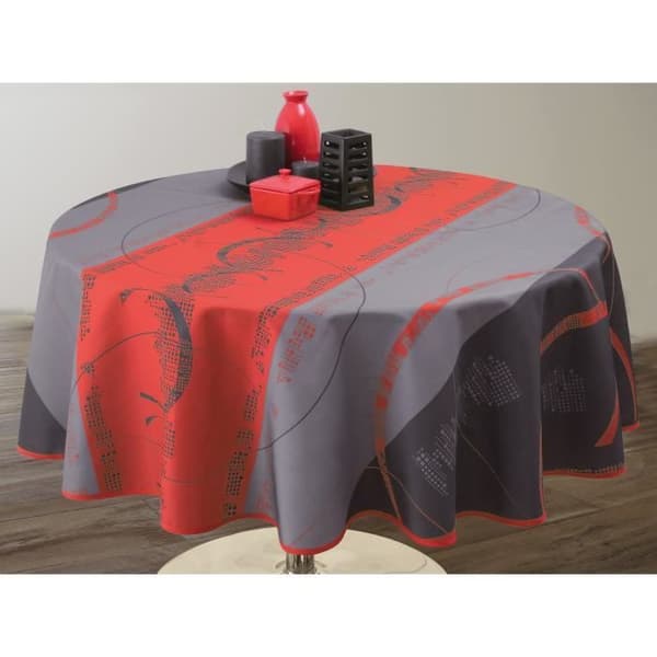 Duk - Rund 160 cm - Fläckavvisande - Vattenavvisande - 100% polyester grå, röd