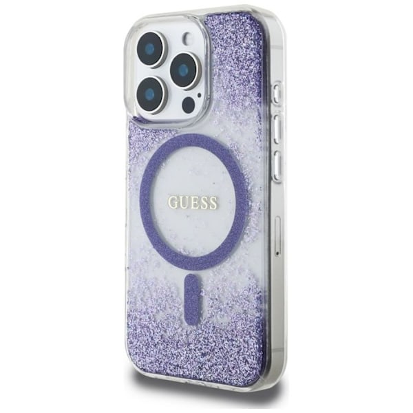 Coque pour iPhone 16 Pro Max - Guess Hardcase Resin Bottom Glitter MagSafe (GUHMP16XRGRGEU) - Lila lila