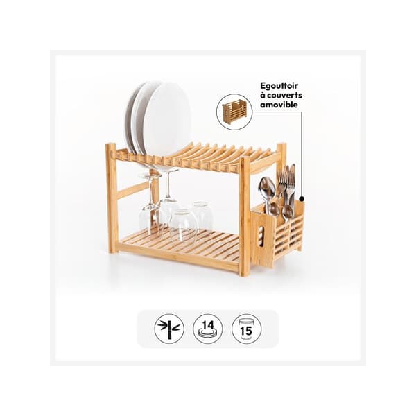 Diskställ 2 nivåer och bestick i bambu beige