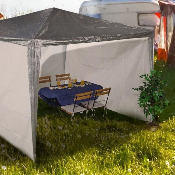 Sidorväggar för pergola - Relaxdays - Set om 3 - Vattentät - Velcro-stängningar - 2x3 m - Vit Vit