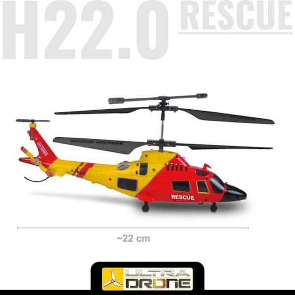 Mondo Motors - H22.0 Helikopter - Rescue Ultradrone Fjärrstyrd med infraröda strålar - Integrerat gyroskop - 3 kanaler - 63711, röd gul