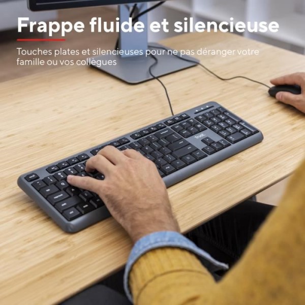 Trust Ody Silent French AZERTY trådbundet tangentbord - stänksäkert - 1,8 m USB-kabel
