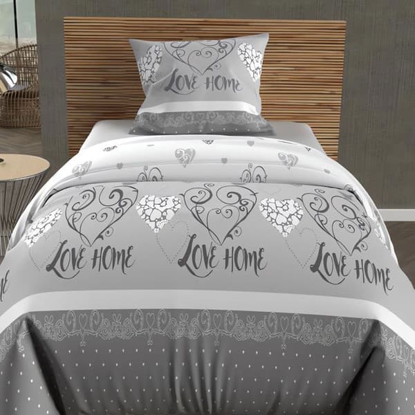 57 trådar bomull påslakanset 140x200 cm VALENTINE grå, av Soleil d'Ocre Grå