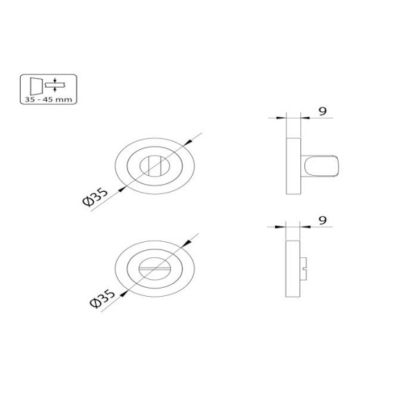 Emuca Set med 5 runda rosetter för innerdörrar, diameter 35 mm, Zamak, Svart
