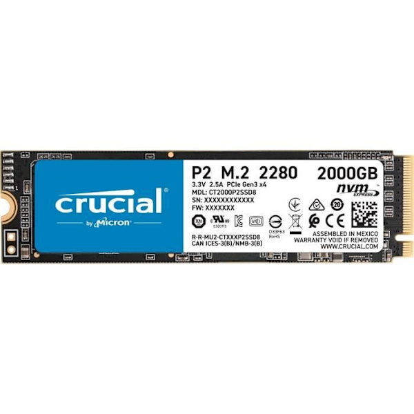 CRUCIAL - Intern SSD - P2 - 2TB - M.2 Nvme (CT2000P2SSD8)