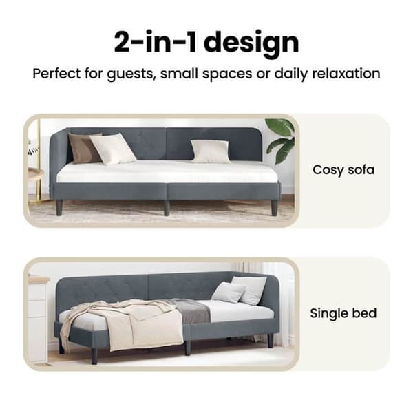 Hörn sängram i sammet - vidaXL - Mörkgrå - 90x190 cm - L-formad design - Mångsidig säng-soffa - Ribbram Mörkgrå
