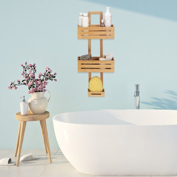 Relaxdays Bamboo Shower Caddy H x B x D: 65 x 28 x 15,5 cm 3 våningsfack, naturligt ljusbrun
