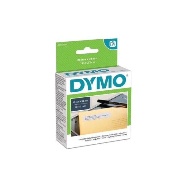 DYMO LabelWriter adressetiketter - Stort format 54mm x 25mm - Box med 1 rulle med 500 etiketter