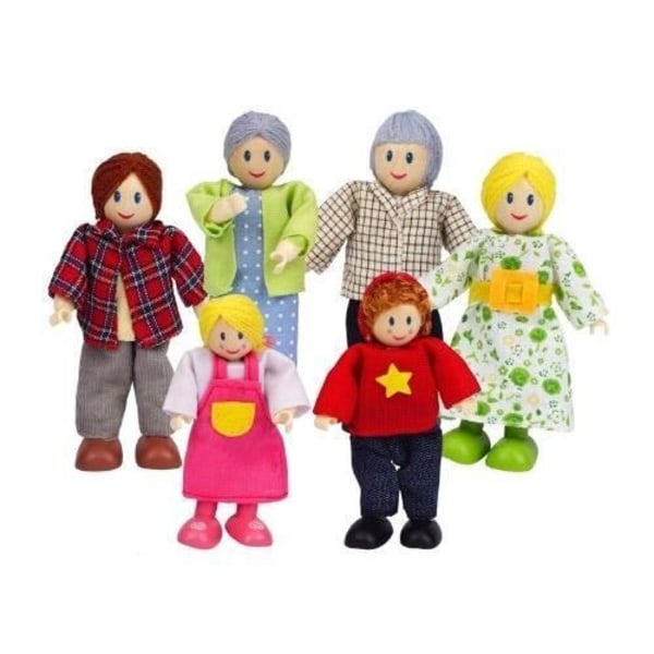 HAPE E3500 kaukasiska Happy Family Dolls - morfar, mormor, mamma, pappa, bröder och systrar