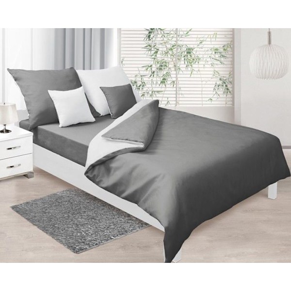 Dubbelsidig satängsängklädestäcke 160x200 + 2x70x80 vit/grå MATEX