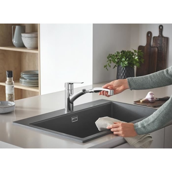GROHE QUICKFIX Start Diskbänkskran, utdragbar spray, 2-jet-avledare, 90° rotation, 30531001 Krom
