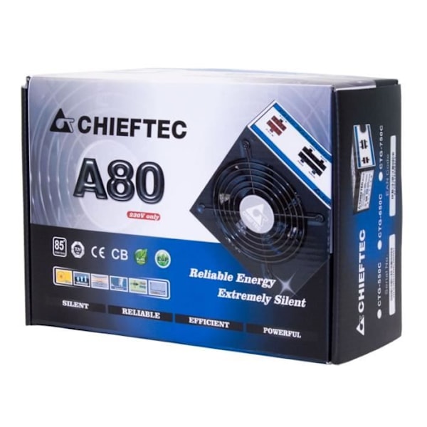 CHIEFTEC A-80 SERIES CTG-750C strömförsörjning - 750W - Modulära kontakter - 80 PLUS certifiering - Svart
