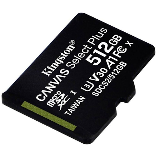 Kingston 512GB microsdxc canvas select 100R A1 C10 enskild paket utan adapter svart svart svart