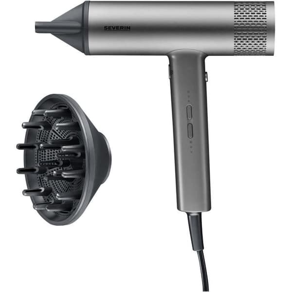 Jonisk hårtork - SEVERIN - HT 0169 - S-Style Speed Pro - Magnetisk koncentrator och diffusor - 2000 W - Grå och svart Grå
