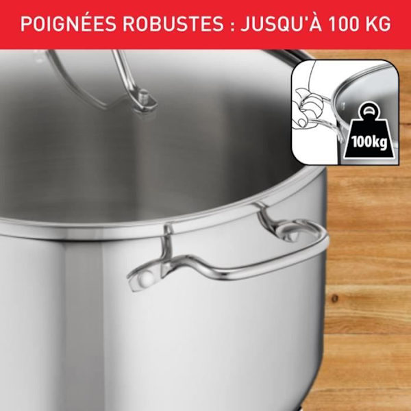 TEFAL Intuition XL Stockpot 26 L cm rostfritt stål + glaslock, Kapacitet 6,5 L, Induktion, 18/10 rostfritt stål, Robusta handtag B864 Rostfritt stål