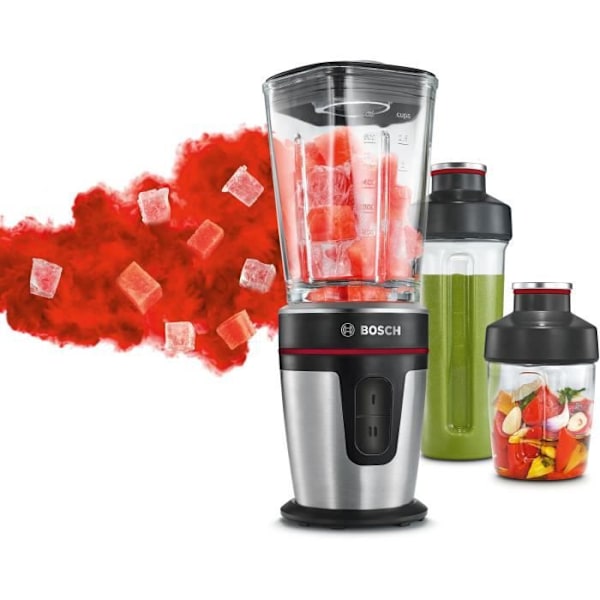 BOSCH Mini blender Mixx2Go - 350 W- 2 hastigheter-Blender 600ml- Rostfria blad- Krossad är funktion - Svart och borstat rostfritt stål