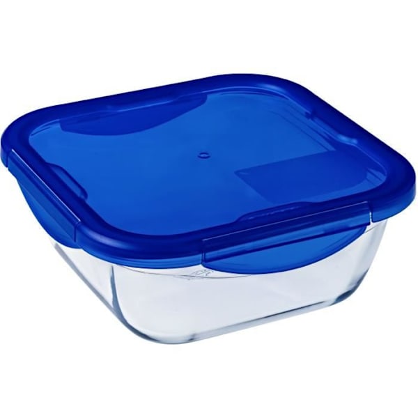 Fyrkantig låda med lock - PYREX - 1451030 - 16 x 16 cm - 800 ml - Cook & Go - Bas av borosilikatglas klar och blå