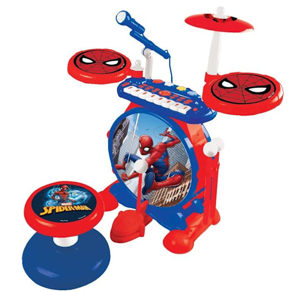SpiderMan - Elektroniskt trumset för barn - Luminous - Komplett med tangentbord, cymbaler och pall - Lexibook Röd