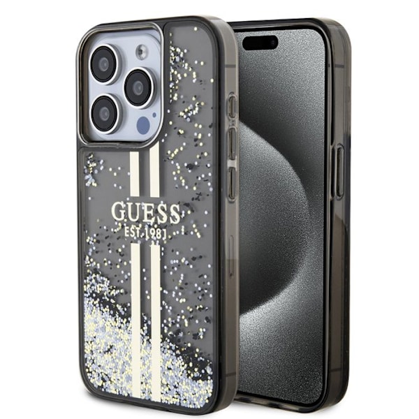 iPhone 15 Pro Max Fodral - Guess Liquid Glitter Gold Stripes (GUHCP15XLFCFCSEGK) - Svart