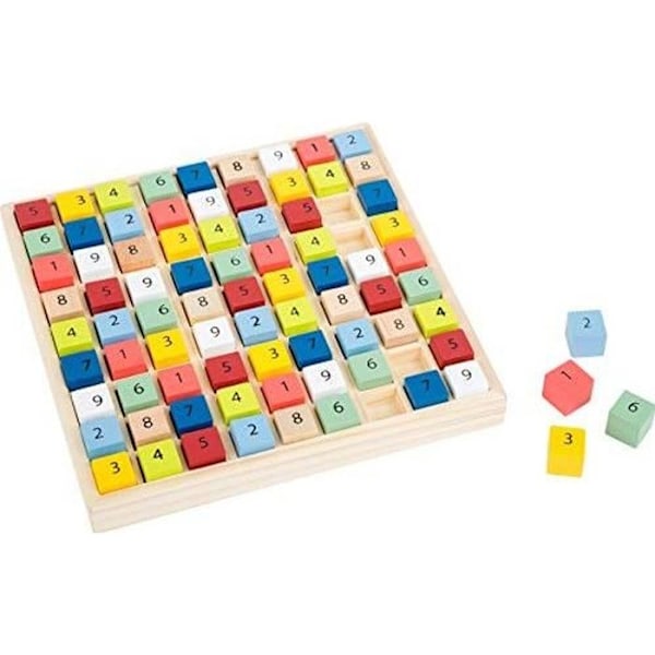 liten fot 11164 Färgglad Sudoku "Educate" i trä, med 81 numrerade kuber i klara färger, från 6 år. 11164 Ljusa färger