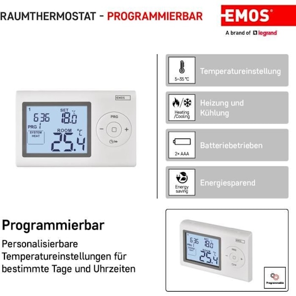 Väggtermostat - EMOS - P5607 - Digital - Programmerbar - Frostskydd