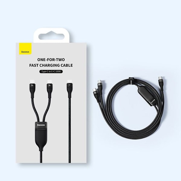 Laddningskabel - Baseus - Typ-C till C+C - 100 W - 1,5 m - Svart