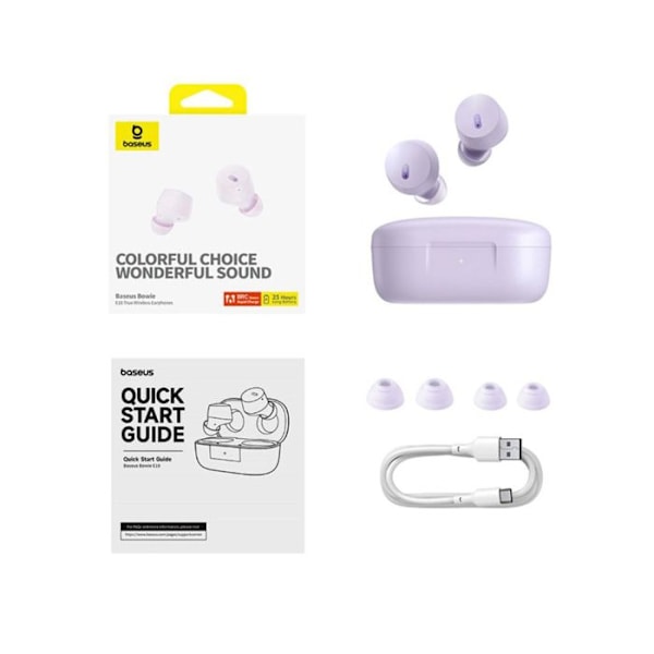 Bowie E18 trådlösa hörlurar (A00023800533-00) Bluetooth 5.3, True Wireless, ENC Call, Waterproof Baseus Lila