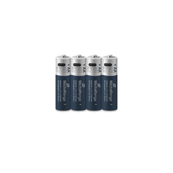 USB-C Laddningsbara Batterier - MediaRange - AA - 1,5V - 1400mAh - 4-pack blå