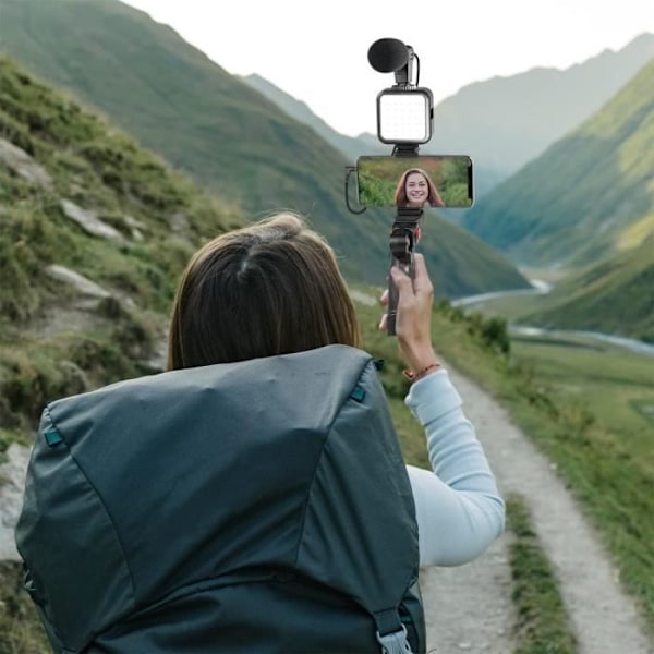 LogiLink Vlogger Kit 36 LED med Mikrofon och stativ för Smartphones från 4,7 till 7 Svart