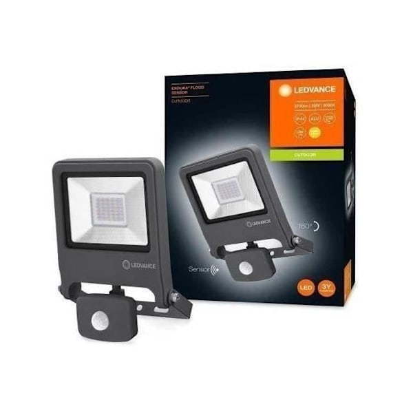 LED-strålkastare utomhus - LEDVANCE - Endura Flood 30W - Grå - Rörelsedetektor - 2700lm - 3000K Grå