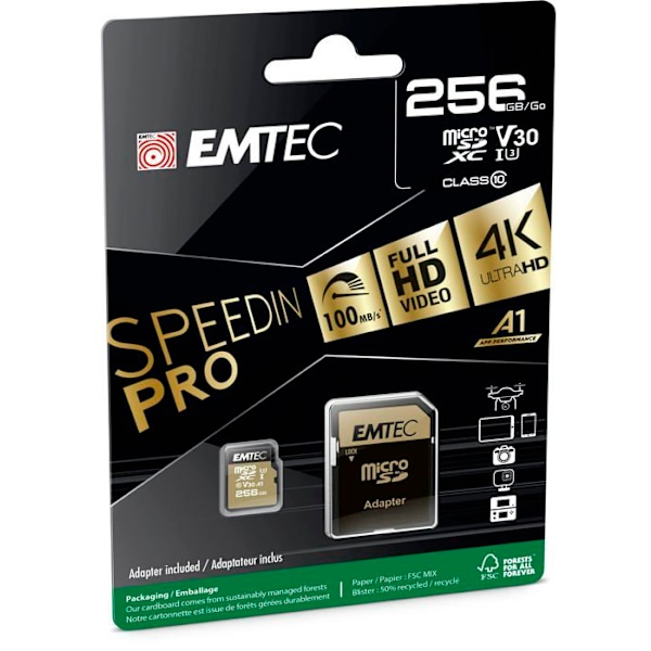 Micro SD-kort - EMTEC - Speedin Pro - 256 Go - UHS I U3 - Hastighet V30