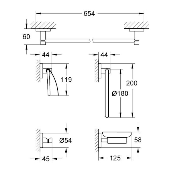 Tillbehörsset - GROHE - Essentials - Krom - Rostfritt stål - Fläckbeständighet Krom