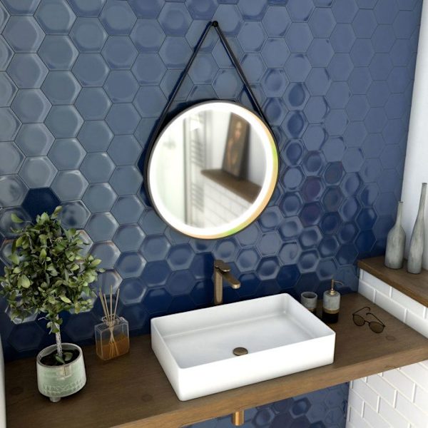 Rund badrumsspegel - diameter 55 cm - mattsvart och bronsfinish - CIRCLE HORUS LED