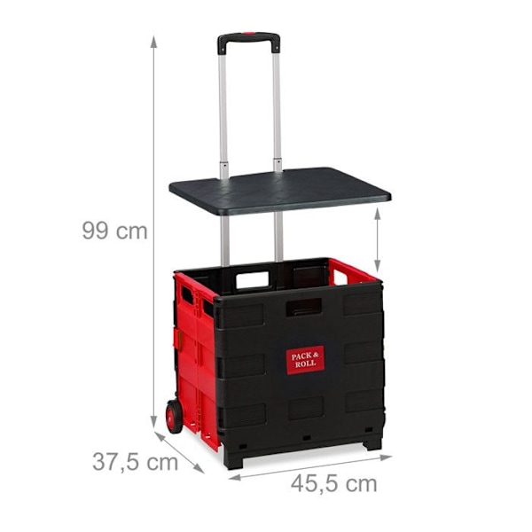 Kundvagn - Relaxdays - Fällbar - 35 kg - Teleskophandtag - 50 L - Röd/Svart röd, svart, silver