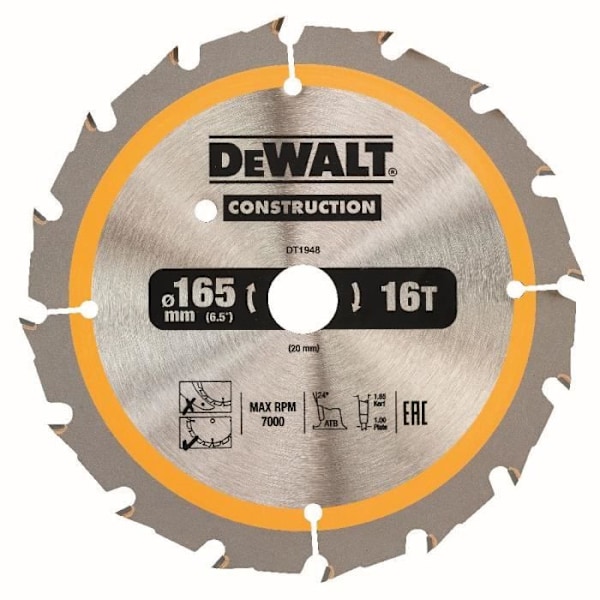 DeWALT cirkelsågblad, för sladdlösa cirkelsågar, 165-20 mm, 16 tänder - DT1948-QZ