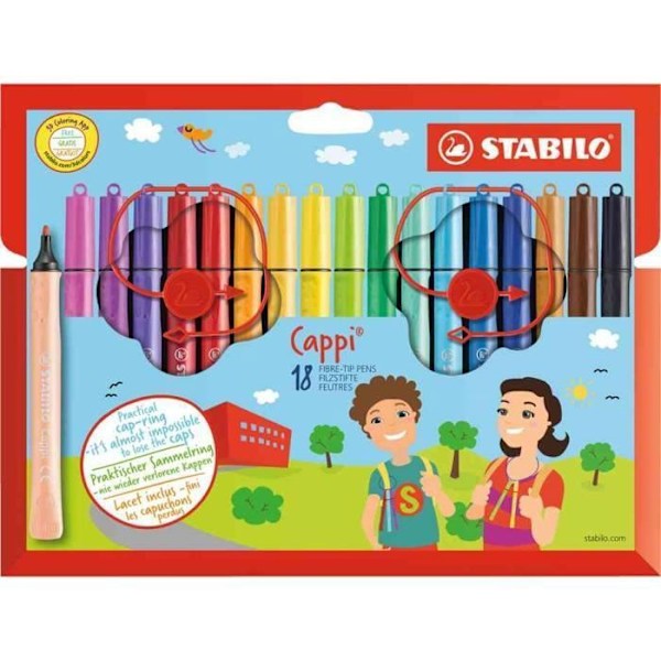 Filttusch - STABILO - Cappi - 18 bitar - 1 mm - Ergonomisk - Assorterade Blandad