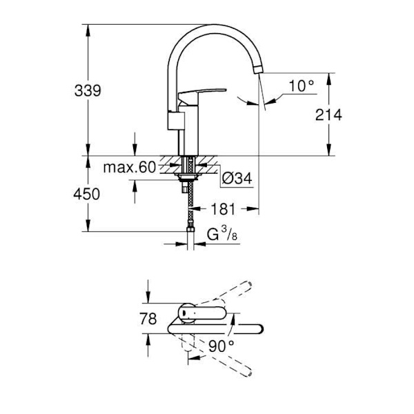 GROHE Eurostyle Cosmopolitan engreppsblandare med hög vridbar pip - Grå/Krom Krom
