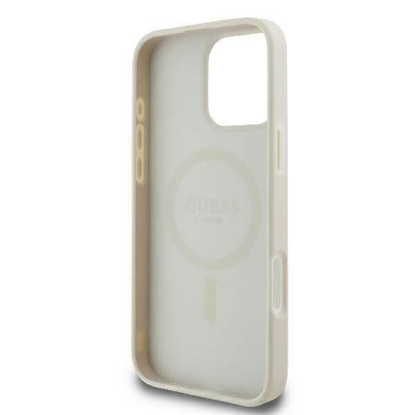 Coque iPhone 16 Pro Max - Guess - Peony Script Logo - Ekologisk läder - Mjuk - MagSafe Vit